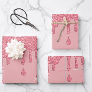 Feuille De Papier Cadeau Effet Parties scintillant rose et étincelles