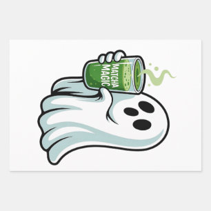 Feuille De Papier Cadeau Éffrayant Halloween Fantôme Boire Matcha Boire