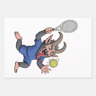 Feuille De Papier Cadeau Éffrayant Krampus Jouer Tennis Noël