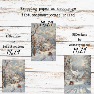 Feuille De Papier Cadeau Église Découpe Hiver Merveilleux