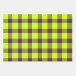 Feuille De Papier Cadeau Electric Lime and Livid Brown Plaid