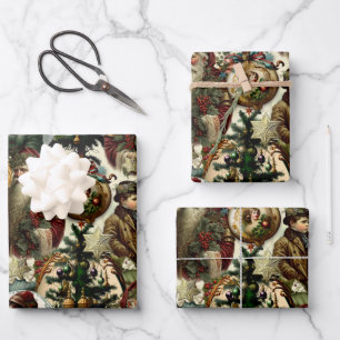 Feuille De Papier Cadeau Élégance de Noël victorienne