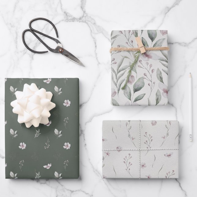 Feuille De Papier Cadeau Elégant Airy Botanical Greenery Cadeau Mariage (Recto)