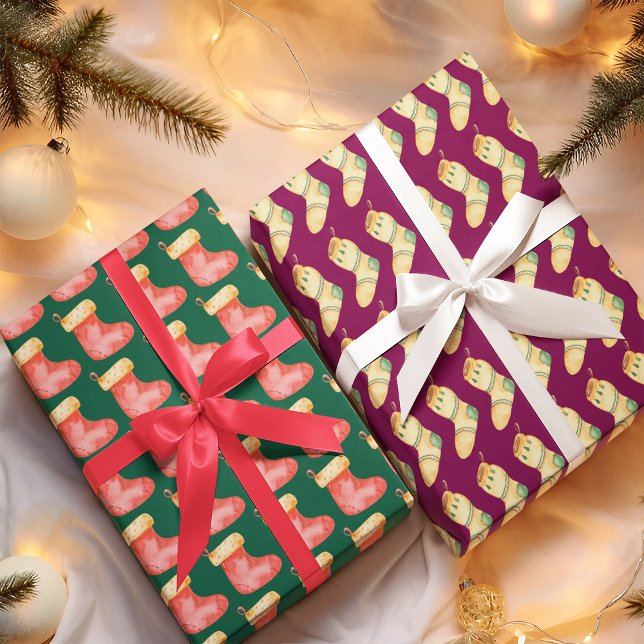 Feuille De Papier Cadeau Élégant Aquarelle Noël Stocker (Créateur téléchargé)