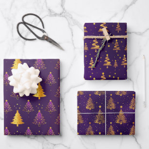 Feuille De Papier Cadeau Élégant arbre de Noël violet et or
