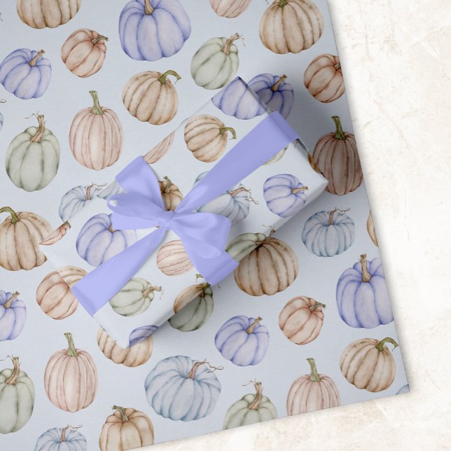 Feuille De Papier Cadeau Elégant Baby shower Citrouille Blue Boy (Custom blue pumpkins wrapping paper sheets at PartyInvitationShop.com)