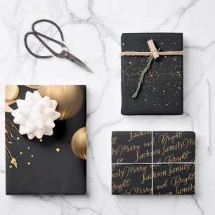 Feuille De Papier Cadeau Élégant Black & Gold Custom Christmas Wrapper