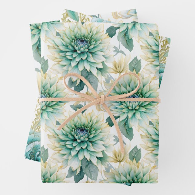 Feuille De Papier Cadeau Elégant blanc amour Aqua Mint Mariage (En situation)