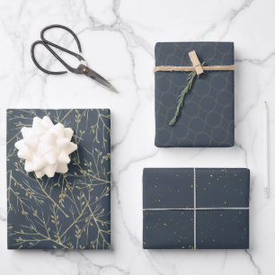 Feuille De Papier Cadeau Élégant bleu et or