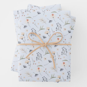 Feuille De Papier Cadeau Élégant bleu Fleur sauvage