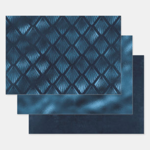 Feuille De Papier Cadeau Élégant bleu marine doré métallisé Art Déco