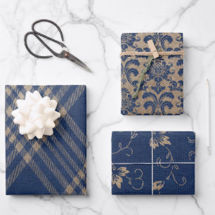 Feuille De Papier Cadeau Elégant bleu marine et bronze