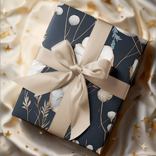 Feuille De Papier Cadeau Elégant bleu marine Fleurs Motifs