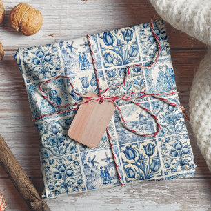 Feuille De Papier Cadeau Elégant Bleu Pays toile fleurie