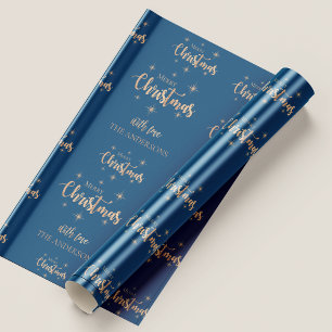Feuille De Papier Cadeau Elégant Blue Gold Joyeux cadeau de Noël