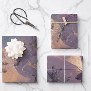 Feuille De Papier Cadeau Élégant Boho clair Floral Purple Imaginaire Botani