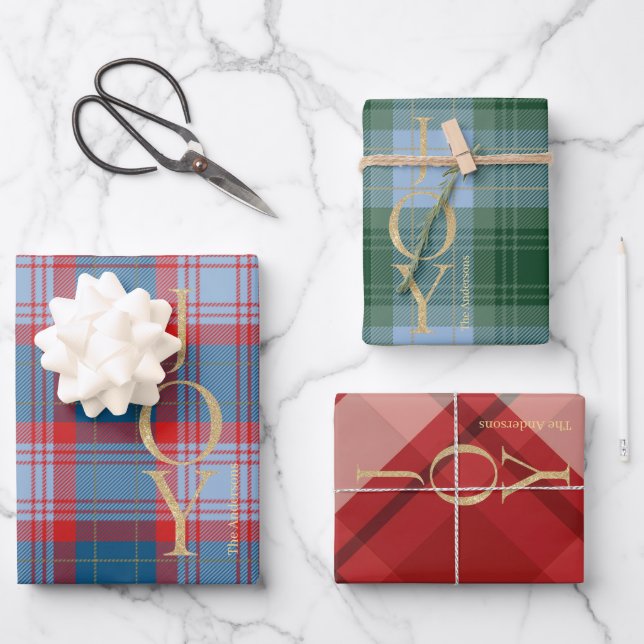 Feuille De Papier Cadeau Élégant Buffle bleu vert Plaid Noël (Recto)