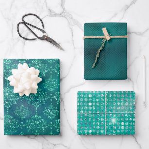 Feuille De Papier Cadeau Élégant cadeau de Parties scintillant verte Damas