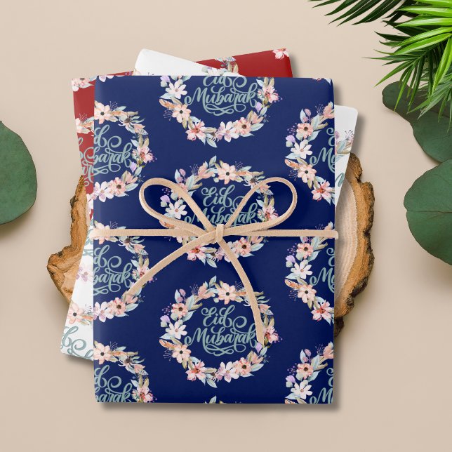 Feuille De Papier Cadeau Elégant cadeau floral Aïd Moubarak (Créateur téléchargé)