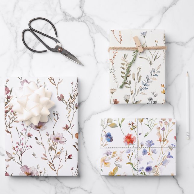 Feuille De Papier Cadeau Élégant cadeau mariage fleur sauvage (Recto)