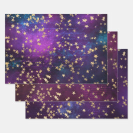 Feuille De Papier Cadeau Elegant Celestial Starry Gold Stars Design