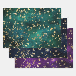 Feuille De Papier Cadeau Elegant Celestial Starry Gold Stars Design