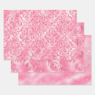 Feuille De Papier Cadeau Élégant Chic Rose Paillettes Pailleté Féminin