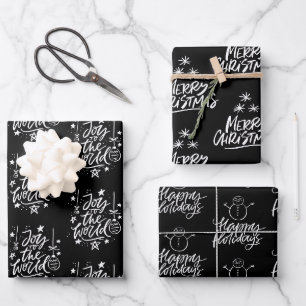 Feuille De Papier Cadeau Élégant Citations de Noël noir et blanc Cadeau
