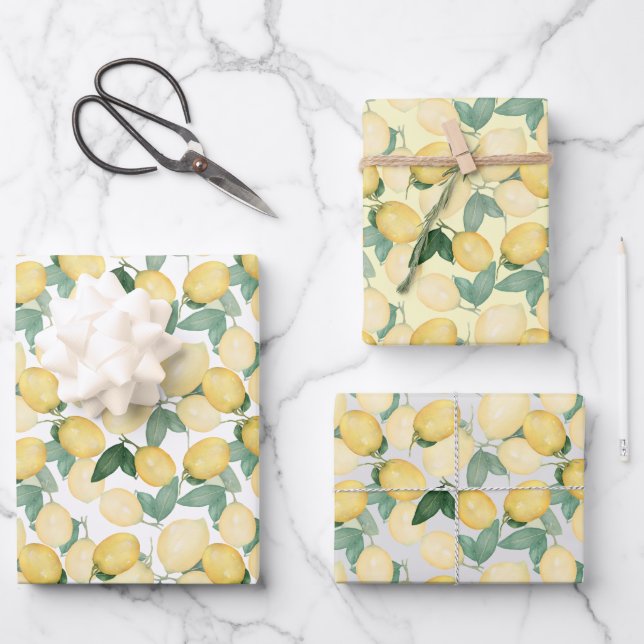 Feuille De Papier Cadeau Élégant citron (Recto)