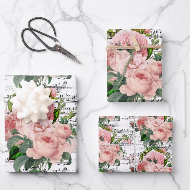 Feuille De Papier Cadeau Élégant collage de roses roses roses (Recto)