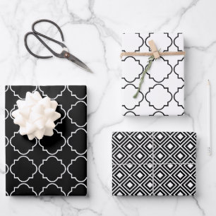 Feuille De Papier Cadeau Élégant crépi noir et blanc motif Noël