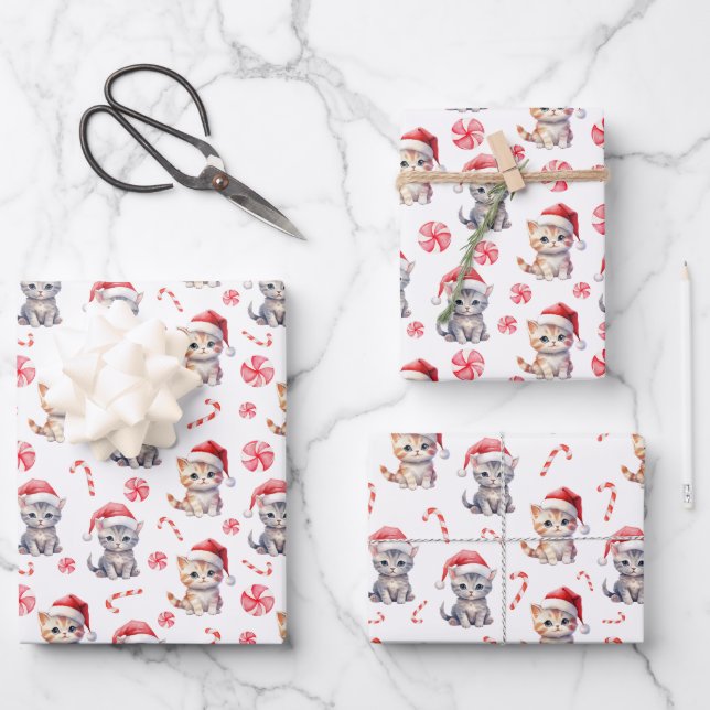 Feuille De Papier Cadeau Élégant Cute Kitty Sweet Candy Noël (Recto)