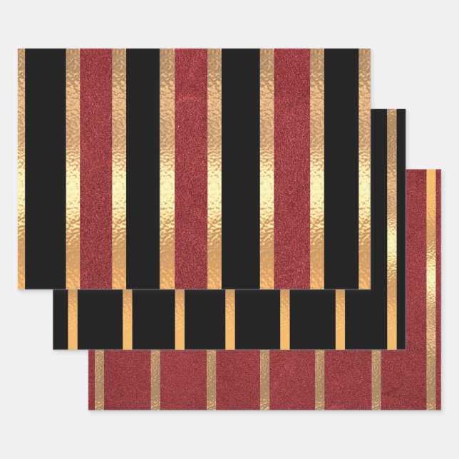 Feuille De Papier Cadeau Élégant Damas Or Sur Bourgogne (Lot)