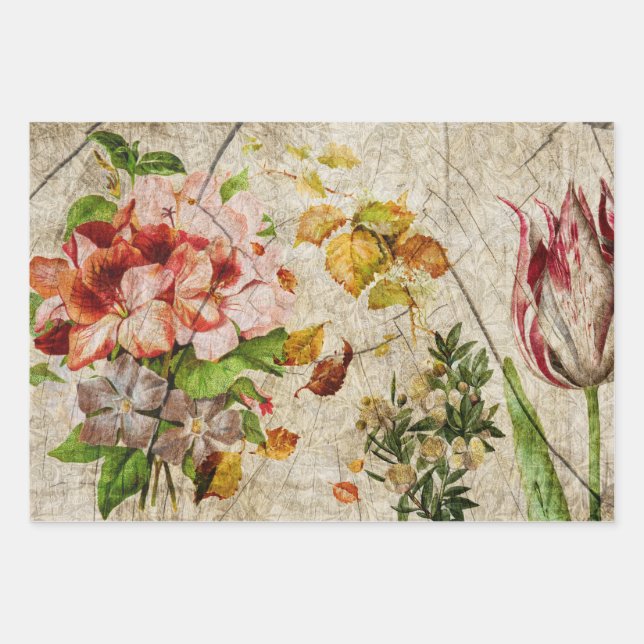 Feuille De Papier Cadeau Élégant découpage floral (Devant)