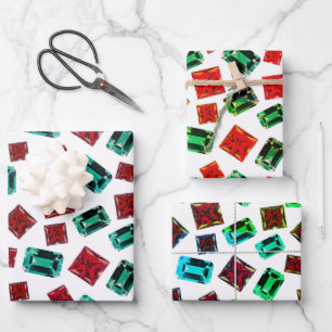 Feuille De Papier Cadeau Élégant émeraude vert émeraude Motif Ruby Gems