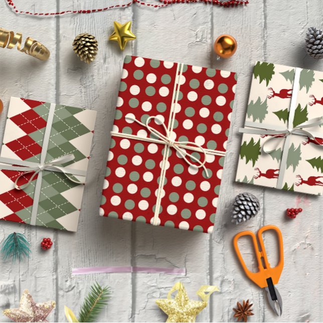 Feuille De Papier Cadeau Élégant ensemble de Noël Bourgogne de 3 (Elegant Burgundy Christmas set of 3 Wrapping Paper Sheet)