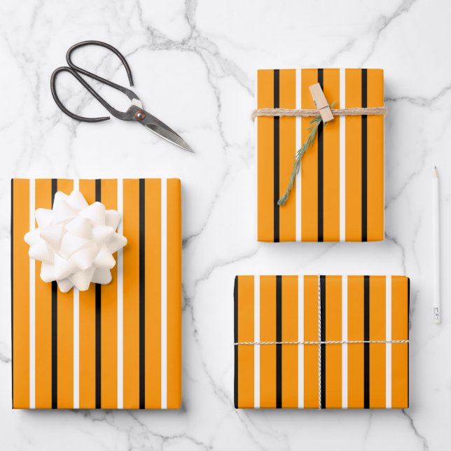 Feuille De Papier Cadeau Élégant enveloppement à rayures orange (Recto)