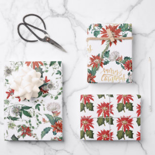 Feuille De Papier Cadeau Élégant Enveloppement de fleurs de Noël de Poin