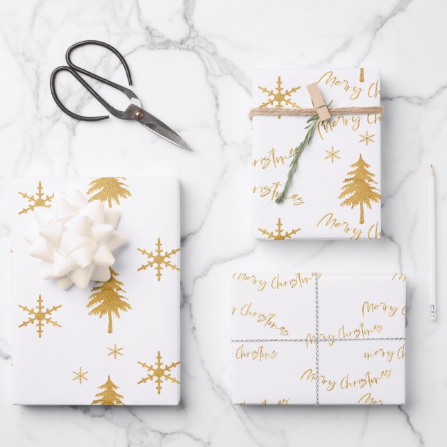 Feuille De Papier Cadeau Elégant Faux Gold Christmas Tree Motif Cadeau (Recto)