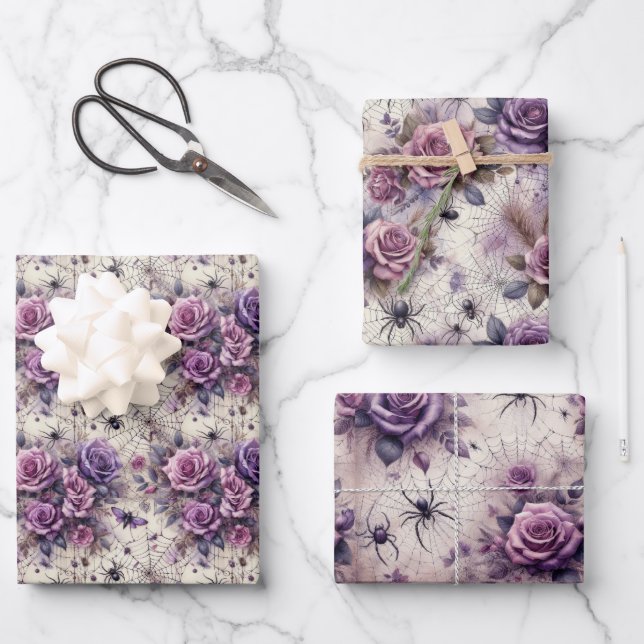 Feuille De Papier Cadeau Élégant Floral Alternative Halloween Motif (Recto)