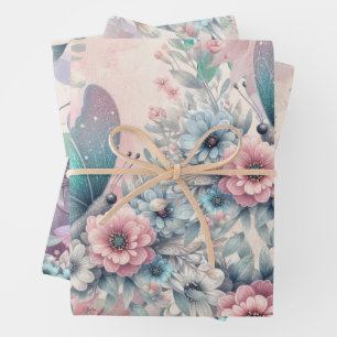 Feuille De Papier Cadeau Élégant floral et papillons