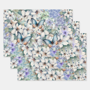 Feuille De Papier Cadeau Élégant floral et papillons