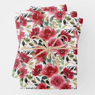 Feuille De Papier Cadeau Élégant floral rouge