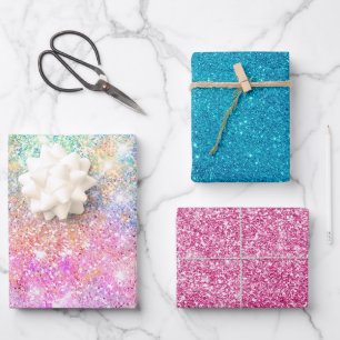 Feuille De Papier Cadeau Elégant girly iridescente licorne arc-en-ciel