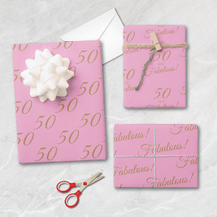 Feuille De Papier Cadeau Elégant Gold Pink 50 Fabuleux anniversaire