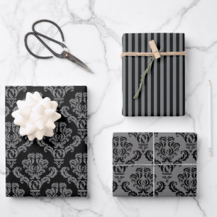 Feuille De Papier Cadeau Elegant Grey Damask