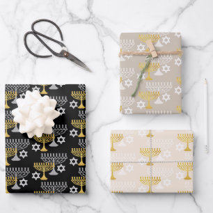 Feuille De Papier Cadeau Elégant Hanoukka Holiday Motif Gold