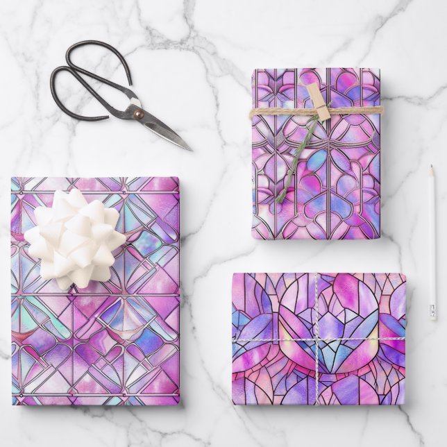 Feuille De Papier Cadeau Élégant Iridescente rose Faux Motif en verre tendu (Recto)