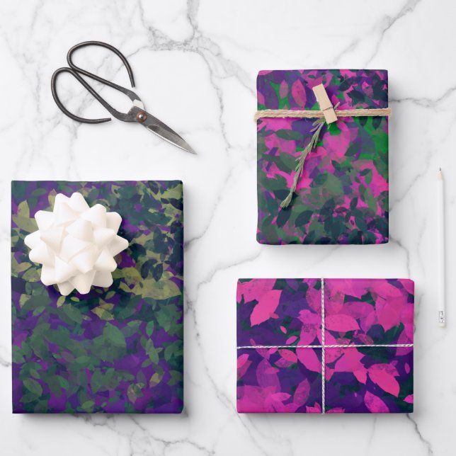 Feuille De Papier Cadeau Elégant Jardin Floral Violet (Recto)