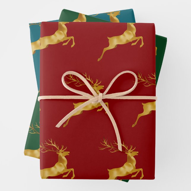 Feuille De Papier Cadeau Élégant Joyeux Noël Or Moose xmas festif pa (En situation)